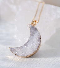 Load image into Gallery viewer, Moon Dust druzy crescent moon necklace