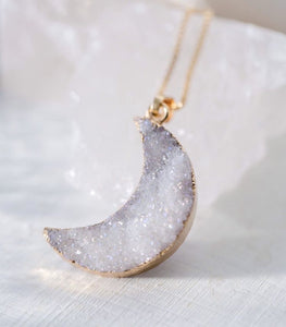 Moon Dust druzy crescent moon necklace