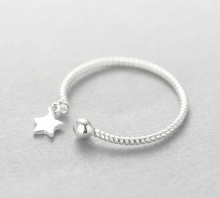 Load image into Gallery viewer, Adjustable silver Dangling Star ring