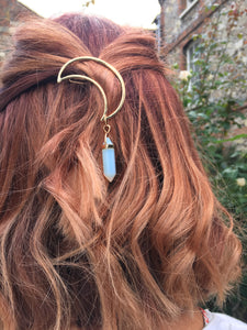 Metal Moon Crescent Hair Clip with opal gemstone