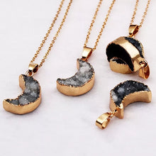 Load image into Gallery viewer, Black Moon Dust druzy crescent moon necklace