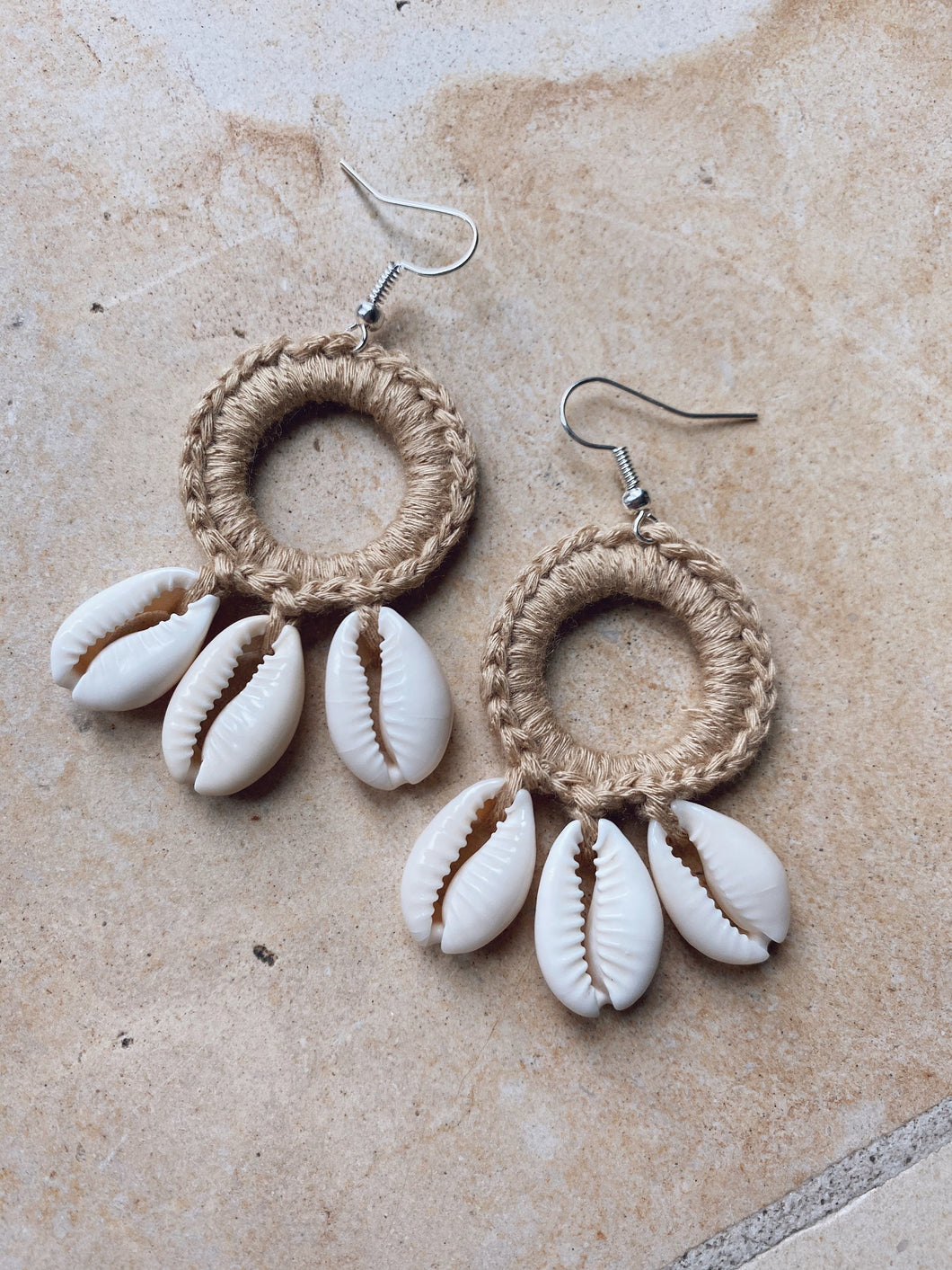 Crochet cowrie earrings