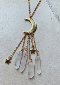 Handmade Aura Quartz Moon Star Necklace